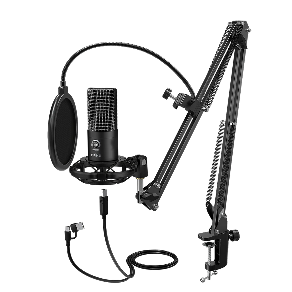 FIFINE USB Condenser Microphone Boom Kit