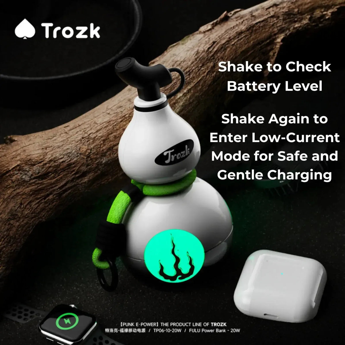 Trozk 10000mAh Retractable Cable Power Bank