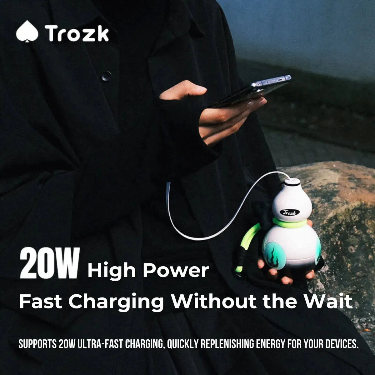 Trozk 10000mAh Retractable Cable Power Bank