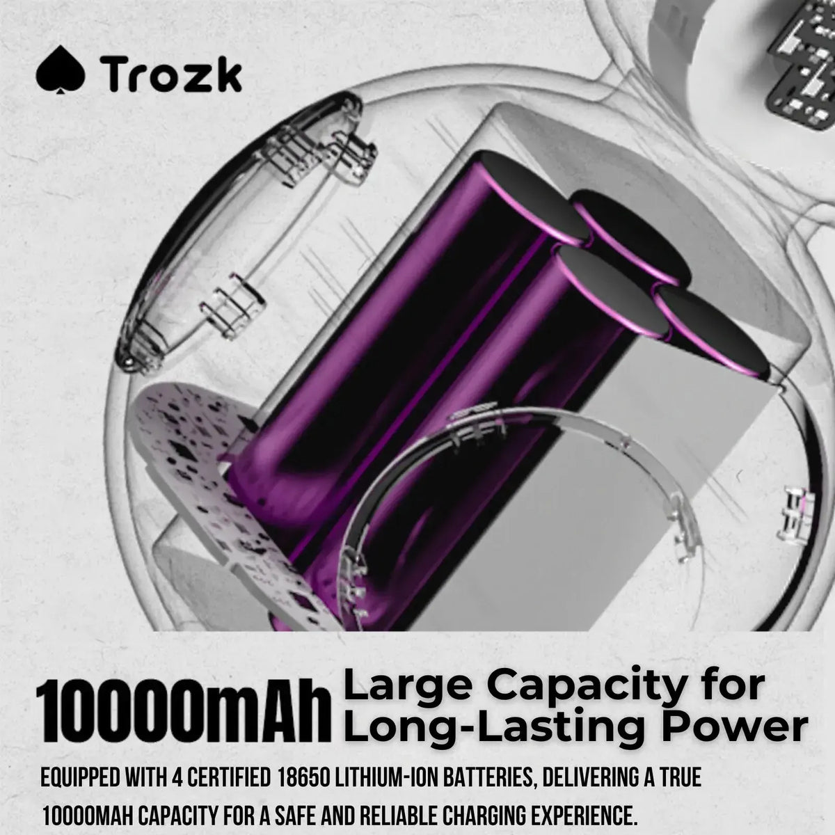 Trozk 10000mAh Retractable Cable Power Bank