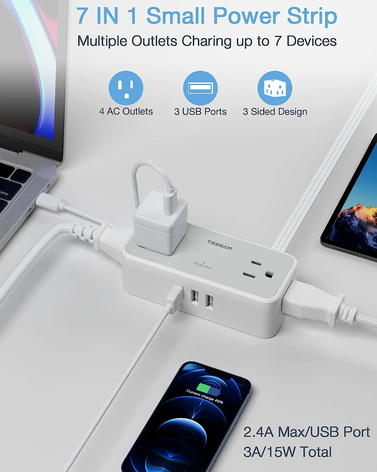 TESSAN USB Surge Protector Power Strip