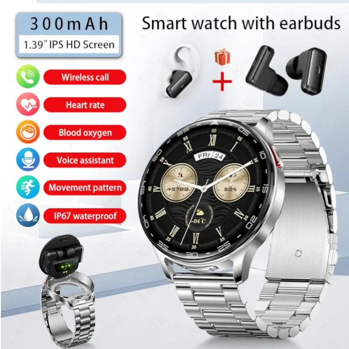 TUTT Smartwatch with Built-In TWS Earbuds