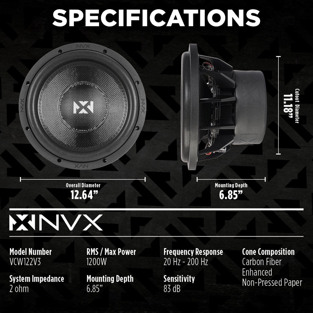 NVX 12-Inch Dual 2-Ohm Car Subwoofer