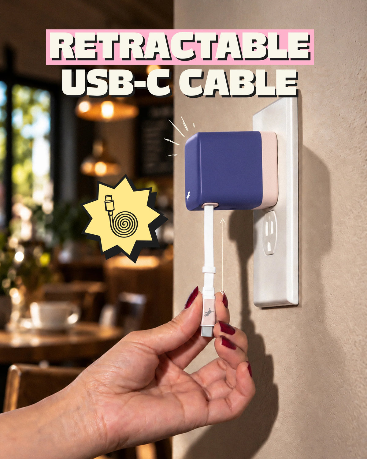 Nimble Retractable Cable GaN Wall Charger