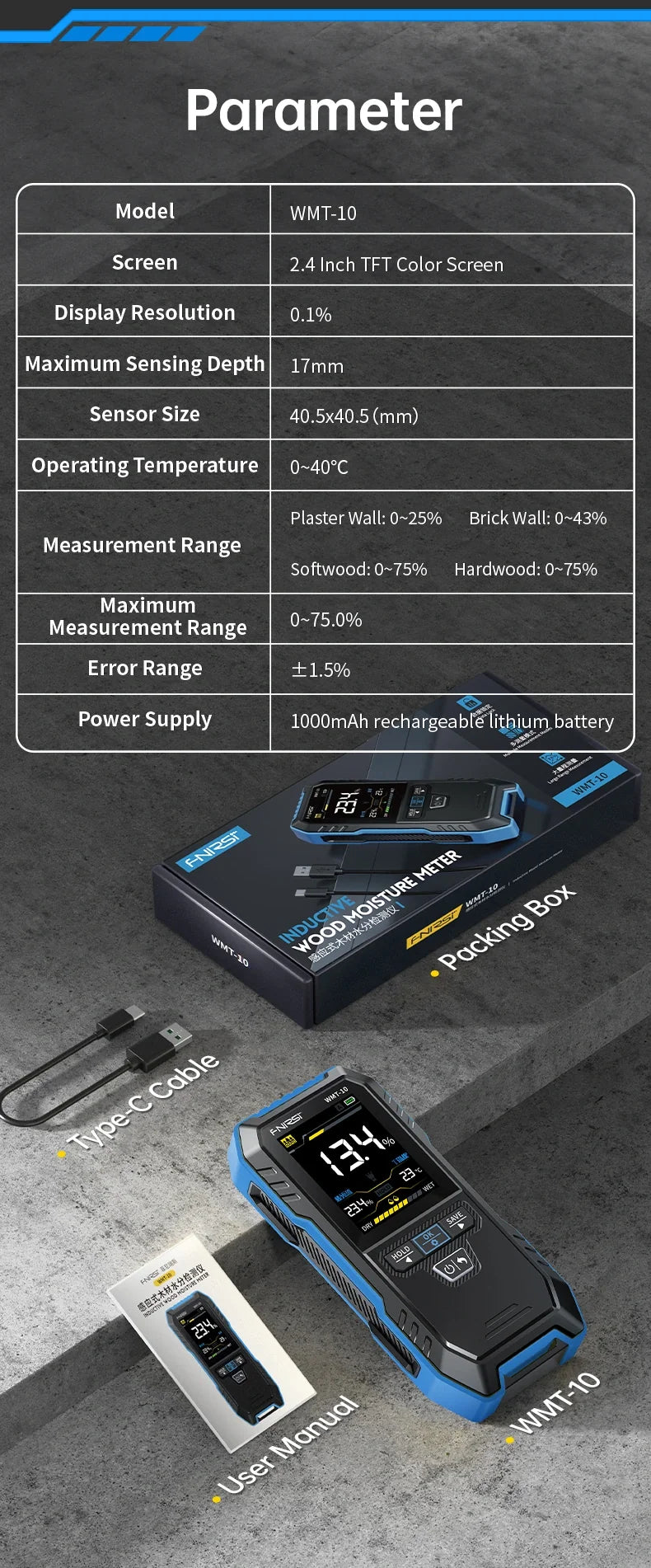 FNIRSI Pinless Moisture Meter