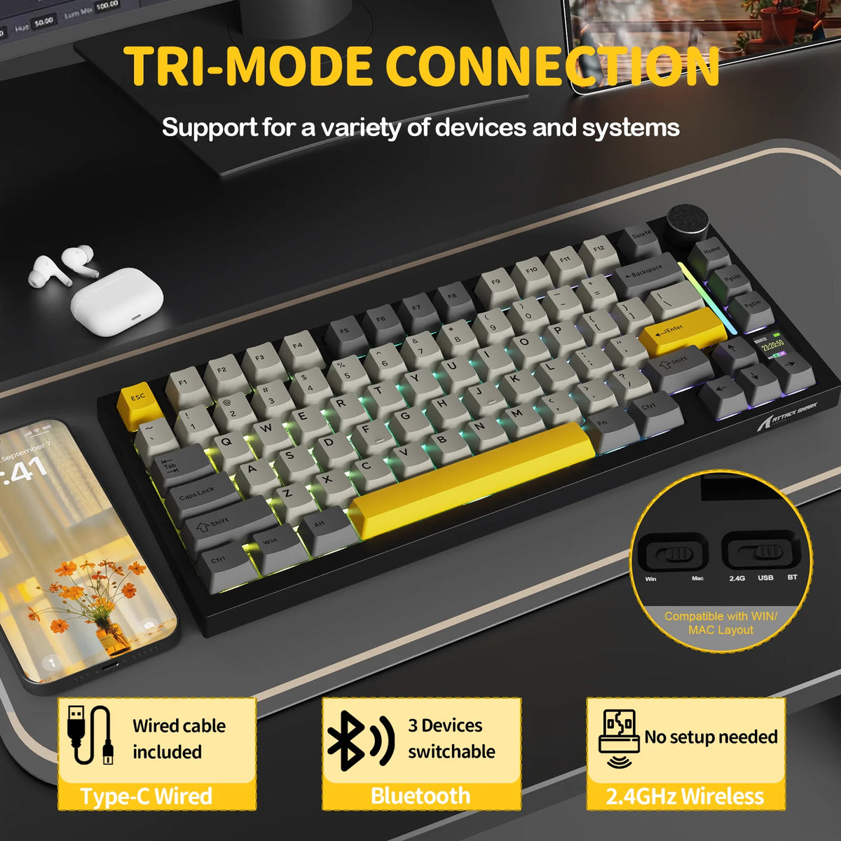 ATTACK SHARK Wireless Mechanical Keyboard