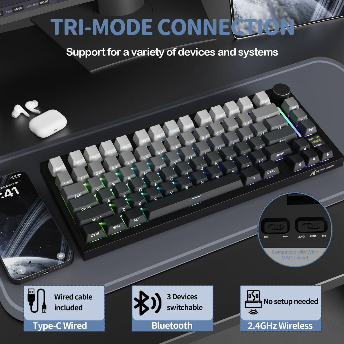 ATTACK SHARK Wireless Mechanical Keyboard